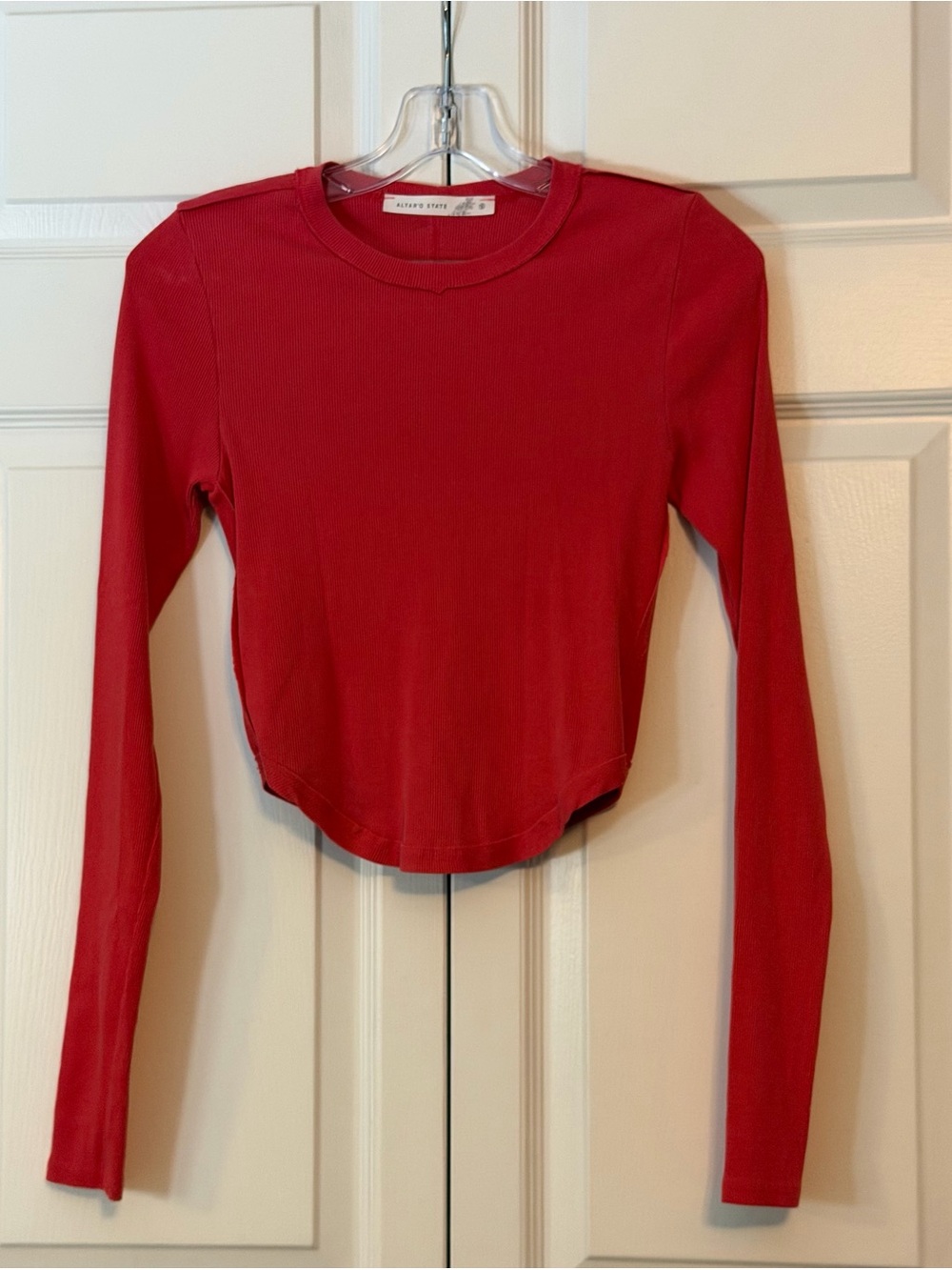 Altar'd State Red Long-Sleeve Ribbed Crew Top